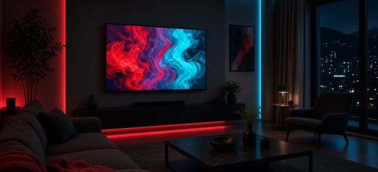 HelvetiTV neon living room streaming